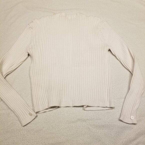 White Detachable Faux Fur Collar and Sleeves Cardigan Ribbed Sweater Medium Top - Picture 7 of 10